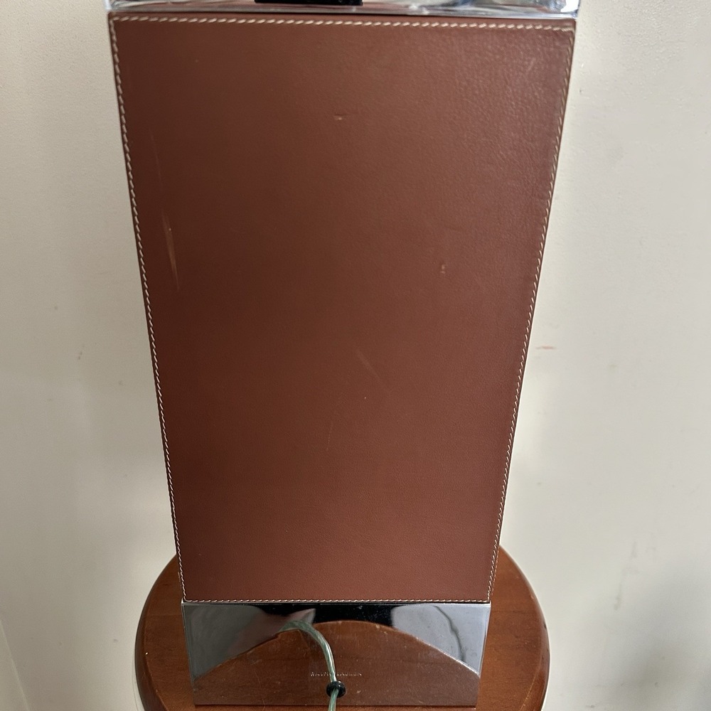 Rare Ralph Lauren Leather Table Desk Lamp Chrome Vintage Brown Square Rectangle - Picture 7 of 13